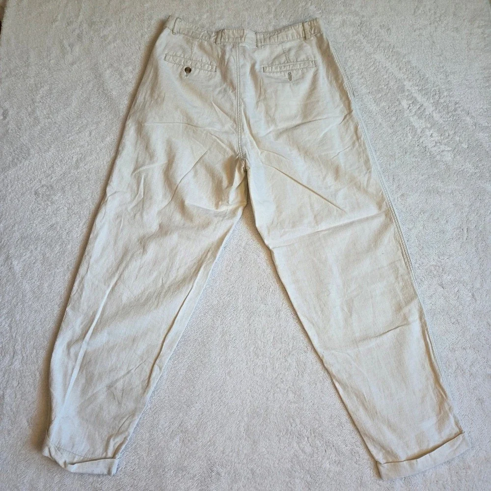 Baxter Brand Natural Clothing Co Mens 34 Cream Linen Blend Pleated Cuffed Pants